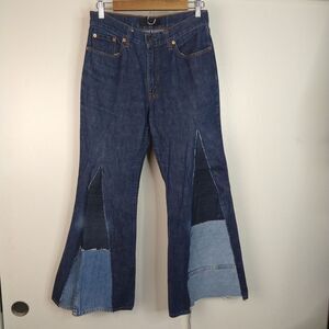 Tiger In The Rain X Levi's Flare Wide Leg Jeans Women Size 32 Blue Patch Work